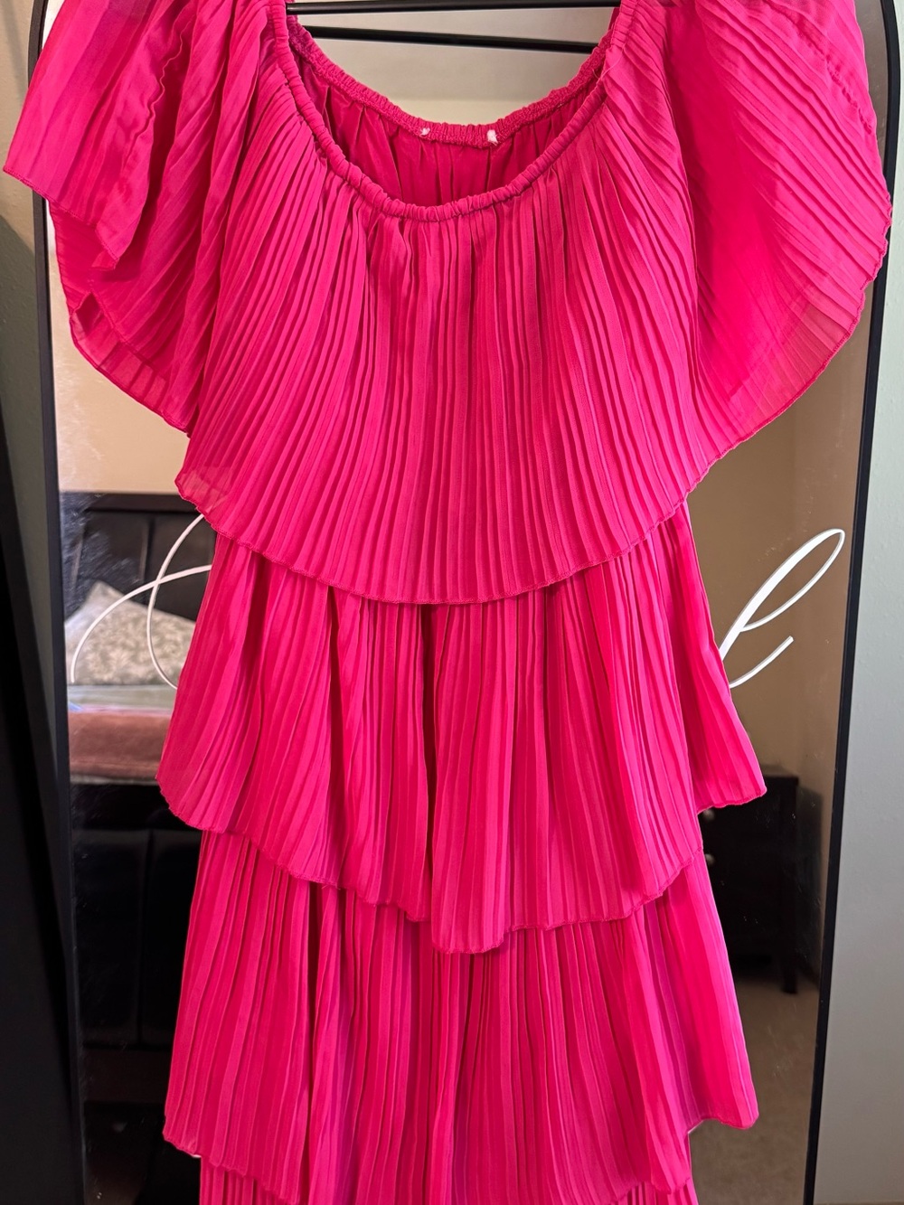 Bright Fuchsia Tiered Pleated Dress